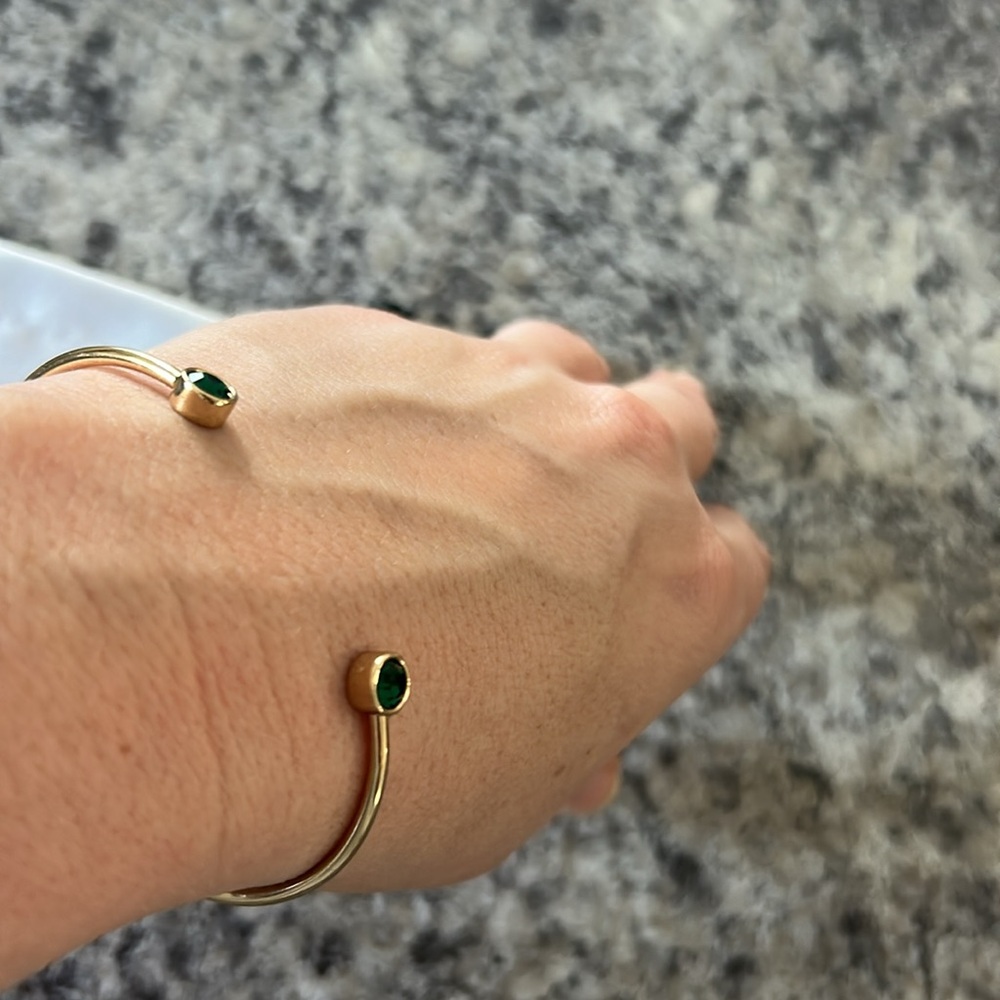 Alex + Ani Flex Cuff Bracelet Emerald Wear For Luck & Prosperity Shiny Gold - Picture 2 of 2